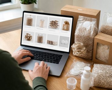 Persona consultando una tienda online de productos para el cultivo de setas