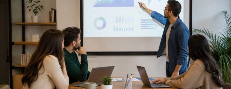 Equipo de una pyme durante una sesión interna de marketing