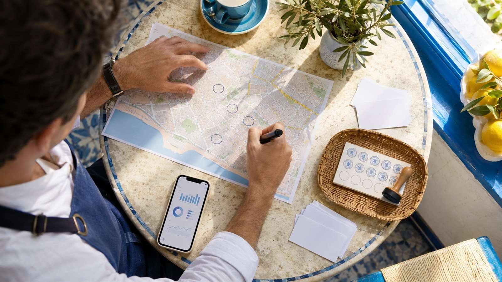 Mapa del barrio y materiales para medir una campaña de proximidad