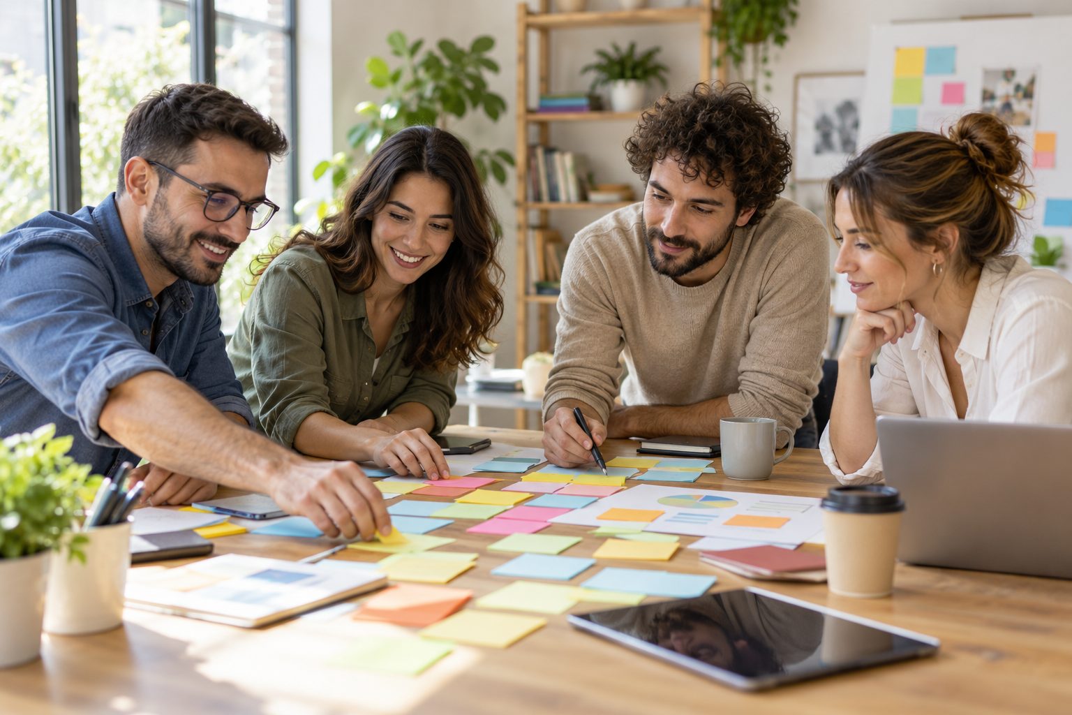 Equipo organiza ideas para un plan de comunicación